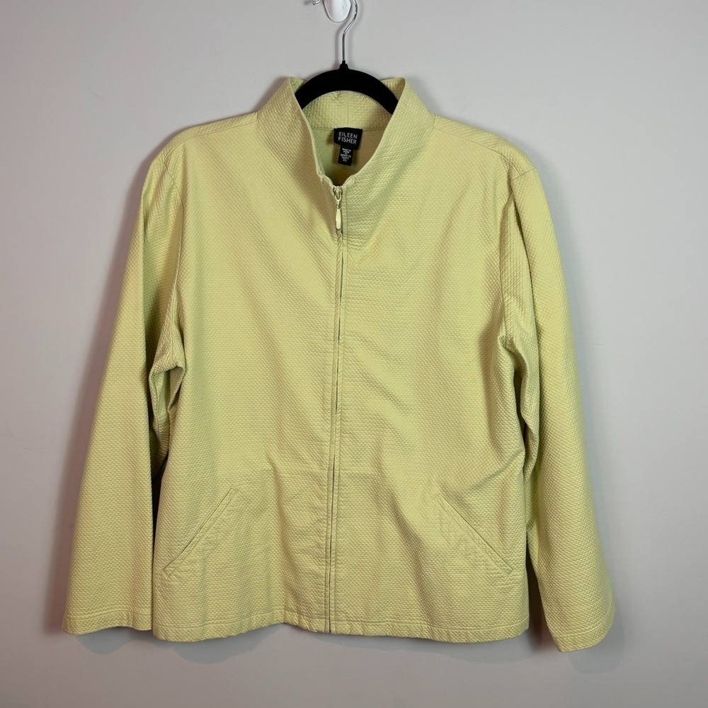 EILEEN FISHER Light Lime Green Textured Full Zip Lightweight Jacket Womens XL